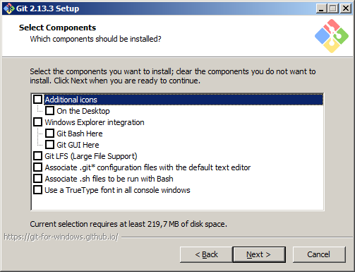 Вікно встановлення Git