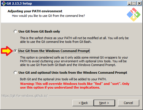 Вікно встановлення Git